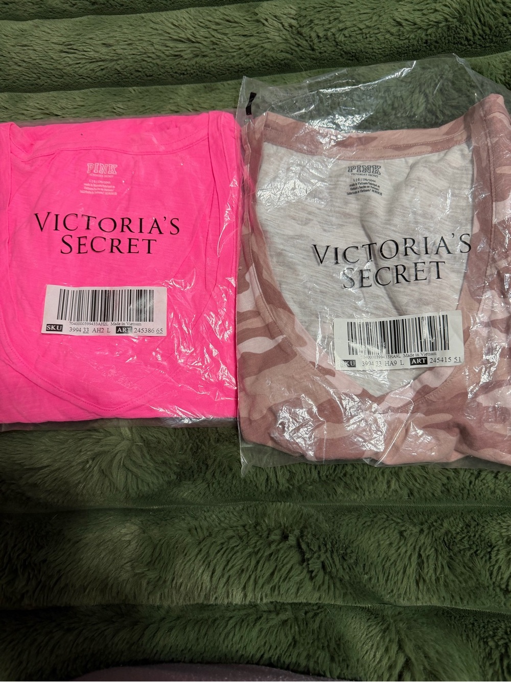 Victoria's Secret Neon Pink Tee & Blush Camo Tee Set